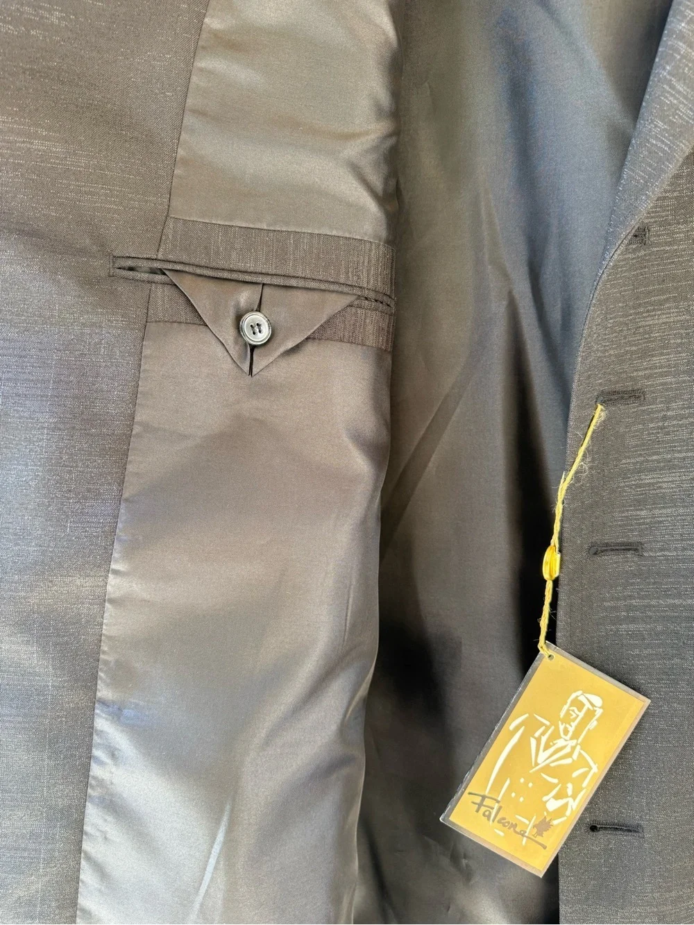 Falcone Men's Black Silver Polyester Jacket Blazer & Pants 2pc Suit Size 52L/47L